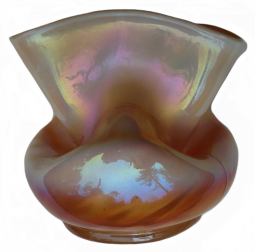 Dugan Pinched Swirl Peach Opal Spittoon Whimsey Vase